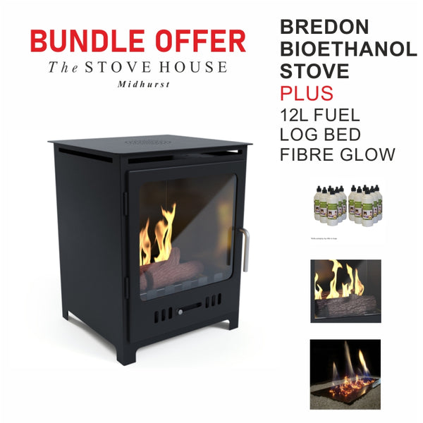 SMALLEST BIOETHANOL STOVE flueless woodburner that runs on bioethanol fuel called the Imagin Bredon fire. CHEAP BIOETHANOL STOVE BUNDLE