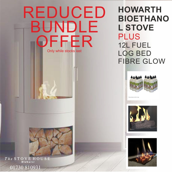 BUNDLE offer sale - Imagin Hampton White Modern Bioethanol Stove with logs fuel & fibre glow (White or black option)  The Stove House The Stove House 01730 810931