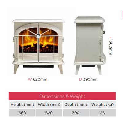 The Dimplex Chevalier Optiflame electric stove has a classic modern design perfect for all interiors.  Optiflame effect with 2kW fan heater at The Stove House Ltd.