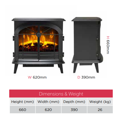 The Dimplex Leckford Optiflame electric stove has a classic modern design perfect for all interiors.  Optiflame effect with 2kW fan heater at The Stove House Ltd.