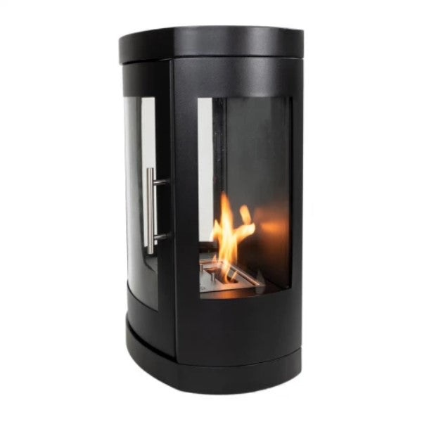 Scandiflame Oregon Modern 3 sided glass Wall hung bioethanol stove / fire that doesnt need a flue but produces real heat and has real flames sold at The Stove House based in Midhurst