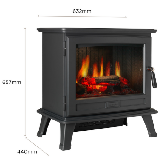 Dimplex Sunningdale Opti V comes in a Matt black cast iron effect with Opti V 3D effect. The unique flame effect is shown via an HD TV screen with an illuminated LED fuel bed at The Stove House Ltd.