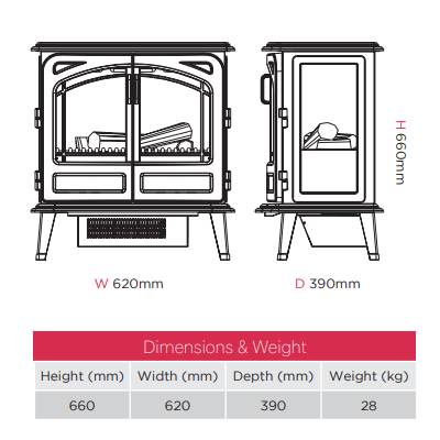 The Dimplex Beckley electric stove creates the perfect fireplace for your home and provides up to 2kW of heat.  LED light effect, remote control, and thermostat at The Stove House Ltd West Sussex