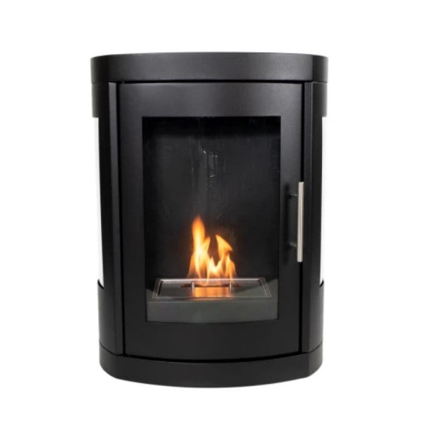 Scandiflame Oregon Modern 3 sided glass Wall hung bioethanol stove / fire that doesnt need a flue but produces real heat and has real flames sold at The Stove House based in Midhurst