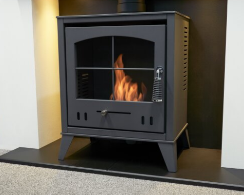 Acantha Pre-Built Media Wall 1 with OKO S2 Bioethanol Stove - Charcoal Grey.  OKO S1, OKO S2, OKO S3, OKO S4, OKO S5 at The Stove House Ltd.