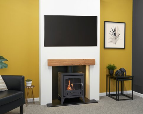 Acantha Pre-Built Media Wall 1 with OKO S2 Bioethanol Stove - Charcoal Grey.  OKO S1, OKO S2, OKO S3, OKO S4, OKO S5 at The Stove House Ltd.