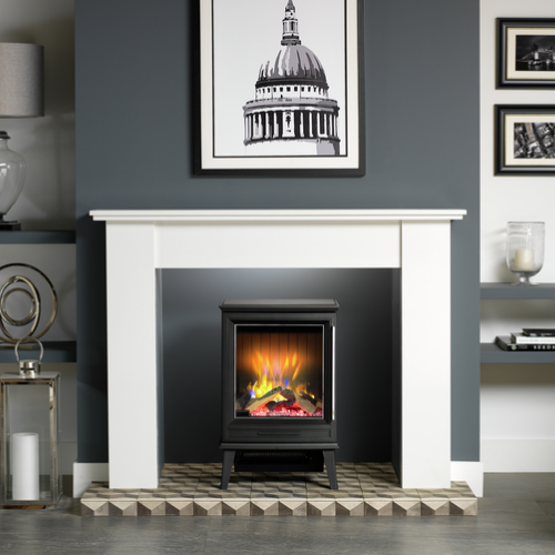 The Dimplex Laverton Optiflame electric stove has revolutionary Optiflame 3D technology.  A 2kW concealed heater with remote control and thermostat at The Stove House Ltd. West Sussex.