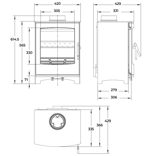 Mi-Fires Tinderbox Medium 5kW Multi Fuel Stove. ECODesign 2022, Smoke Control Area Exempt, 82.5% Efficient, A+ Energy Rating at The Stove House Ltd. West Sussex.