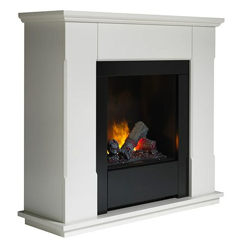 Dimplex Optimyst Electric Fireplace Suite with a unique Dimplex Optimyst effect in a beautifully finished white surround with thermostat at The Stove House Ltd. West Sussex.