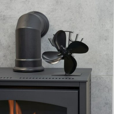 OKO heat powered stove fan is in black stands at just 199mm tall. No batteries or external power is required as creates its own energy from the heat of the stove and circulates the warm air around your room.