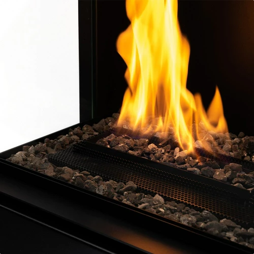 Planika Arcticon three-sided freestanding automatic bio fireplace. 
Up to 3.5 kW heat effect and 35 hours of burning time and does not require a chimney. Up to 33 hours of burn time at The Stove House Ltd. West Sussex.
Controlled by remote or control panel