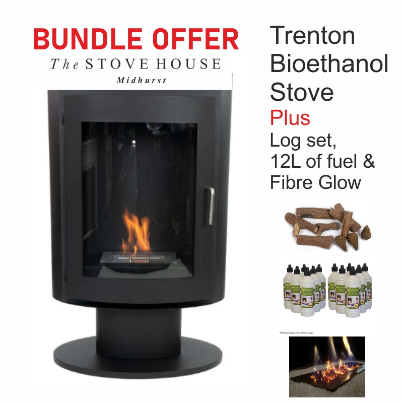 Bio ethanol stove bundle offer - Trenton Modern Bioethanol Stove on pedestal / stand with accessories- The Stove House Ltd 01730 810931