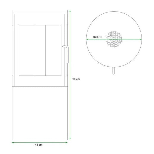 Columbus 360 view Bioethanol Black Modern Stove / No Flue diagram measurements- The Stove House